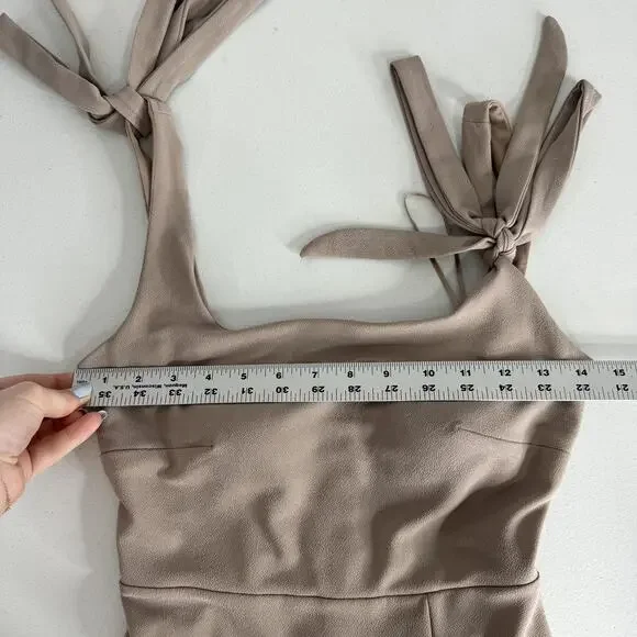 Birdy Grey Alex Crepe Maxi Dress Womens XS Taupe Formal Gown Bridesmaid Bow Tie - Picture 12 of 15